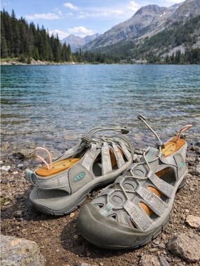 KEEN Women's Gray Outdoor Sandals with Teal Accents